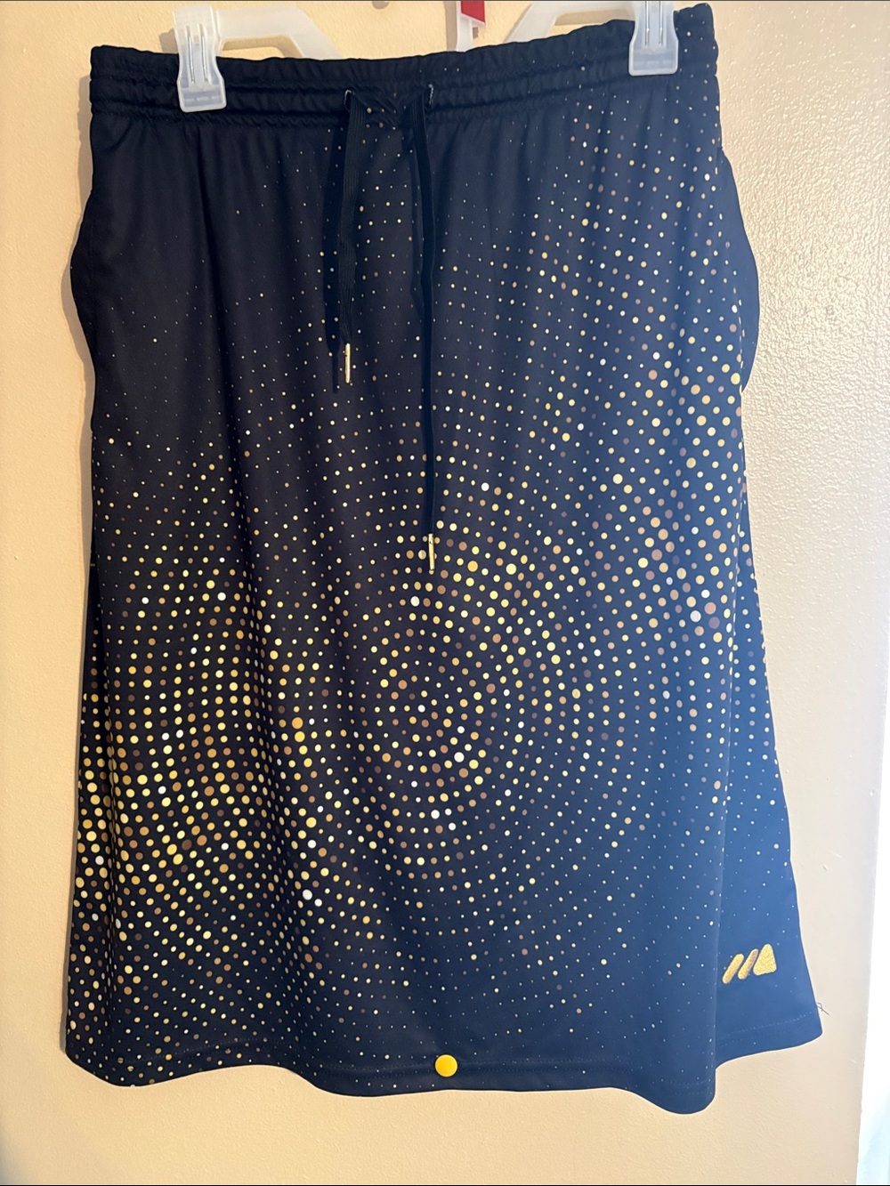 Black A-Line Skirt with Gold Dot Spiral Pattern